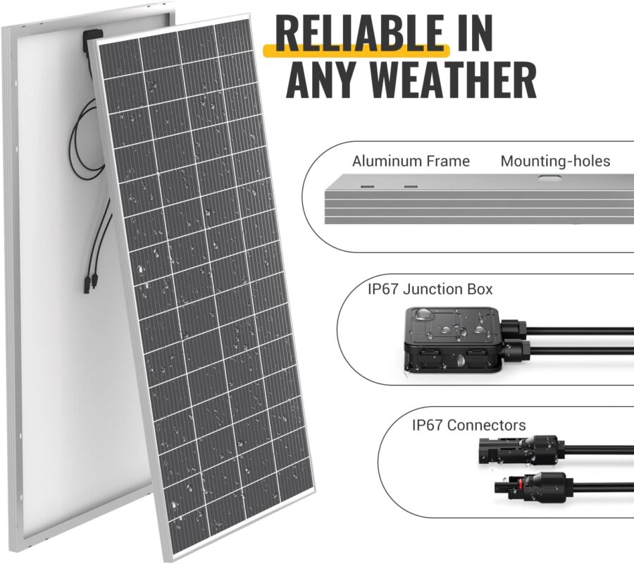 BougeRV 200 Watt Solar Panel Starter Kits, 9BB Mono Include 30A 12V/24V PWM Negative Ground Solar Controller, Solar Cables, and Mounting Z-Brackets for Off-Grid Life and Camping (200W*1)