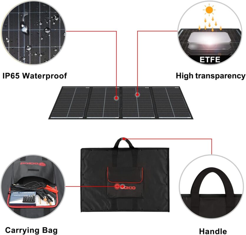 DOKIO 160W 18V Portable Solar Panel Kit (ONLY 9lb) Folding Solar Charger with 2 USB Outputs for 12v Batteries/Power Station AGM LiFePo4 RV Camping Trailer Car Marine……