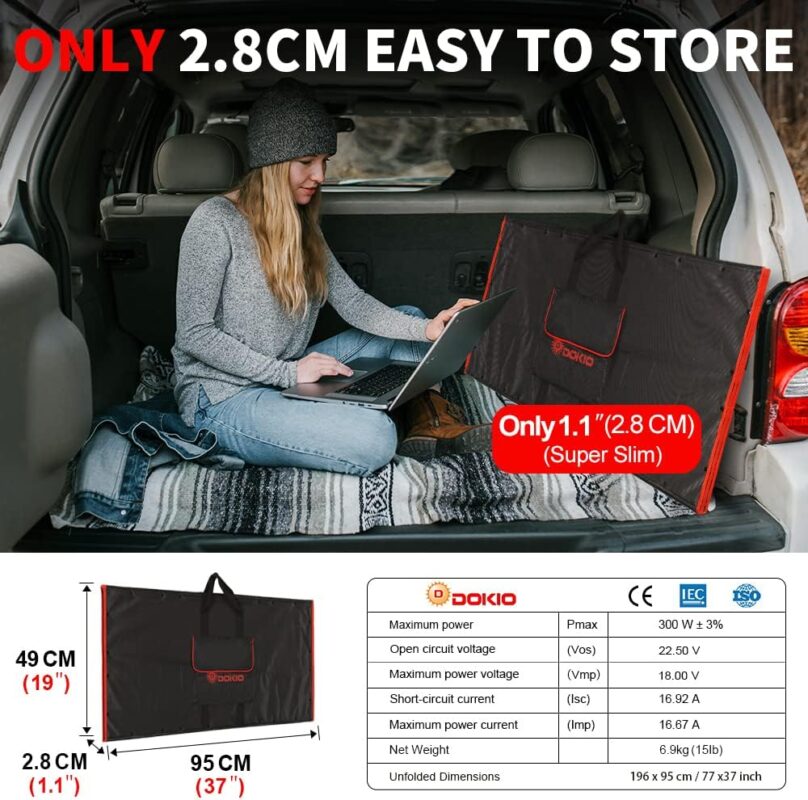 DOKIO 220W 18V Portable Solar Panel Kit Folding Solar Charger with 2 USB Outputs for 12v Batteries/Power Station AGM LiFePo4 RV Camping Trailer Car Marine