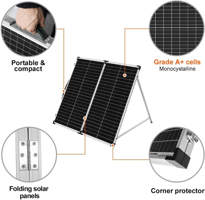 DOKIO Portable Foldable 150W 18v Solar Suitcase Monocrystalline, Folding Solar Panel Kit with Controller to Charge 12 Volts Batteries (AGM Lead/Acid Types Vented Gel) RV Camping Boat