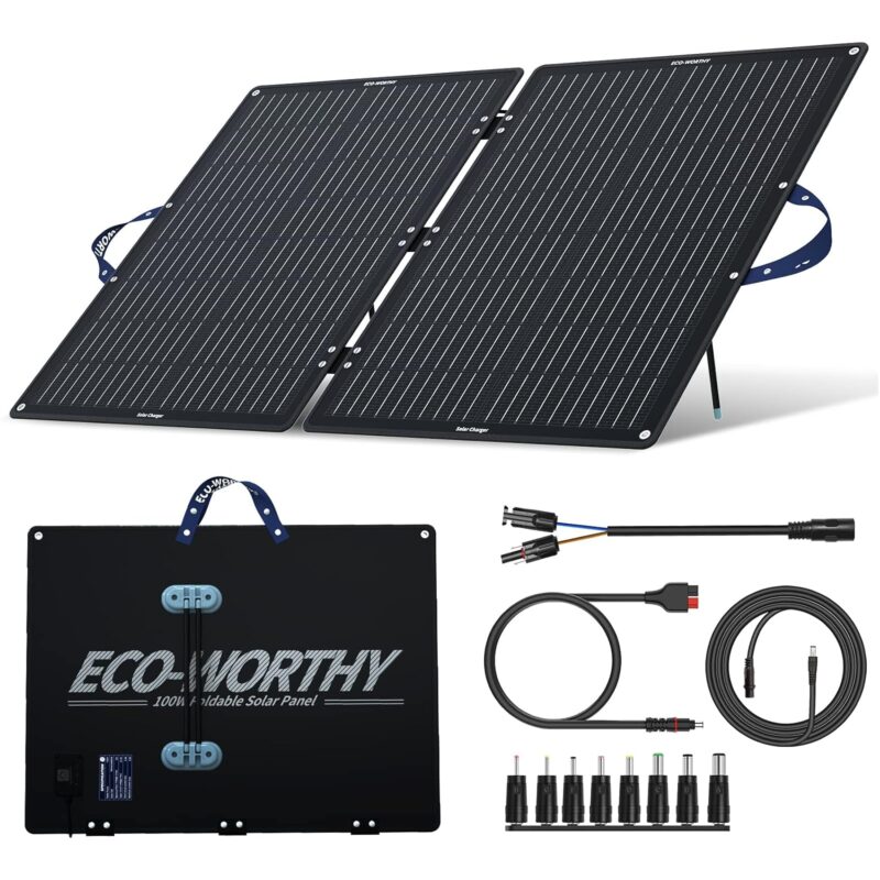 ECO-WORTHY 100W Portable Solar Panel, Foldable Solar Panel Kit with Adjustable Kickstand for Power Station Camping RV Travel Trailer