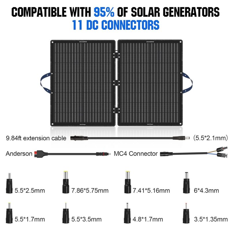 ECO-WORTHY 100W Portable Solar Panel, Foldable Solar Panel Kit with Adjustable Kickstand for Power Station Camping RV Travel Trailer