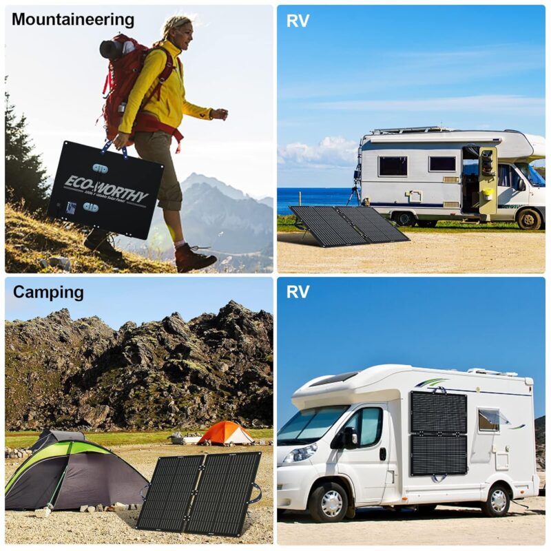 ECO-WORTHY 100W Portable Solar Panel, Foldable Solar Panel Kit with Adjustable Kickstand for Power Station Camping RV Travel Trailer