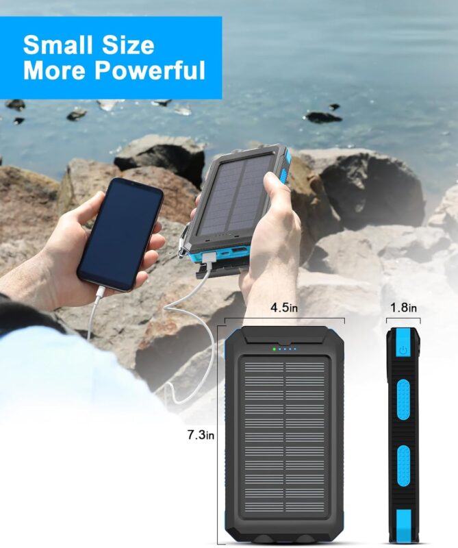 ERRBBIC Solar Power Bank Portable Charger 38800mah Waterproof Battery Backup Charger Solar Panel Charger with Dual LED Flashlights and Compass for All CellPhones, Tablets, and Electronic Devices