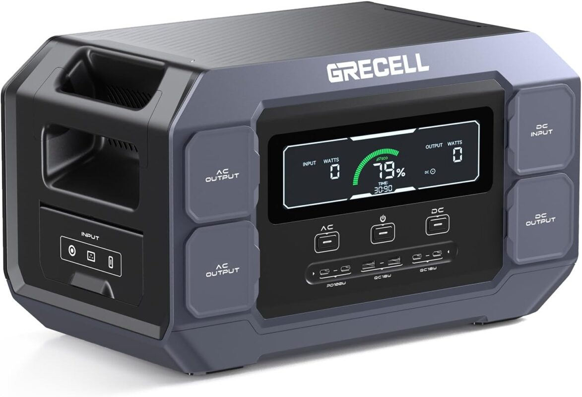 GRECELL Portable Power Station 2200W Solar Generator 1126Wh LiFePO4 Battery Pack, 1.25Hrs Fast Charging, with 4x2200W (4800W Peak) AC Outlets, Generator for Home Use Outdoor Camping Emergency