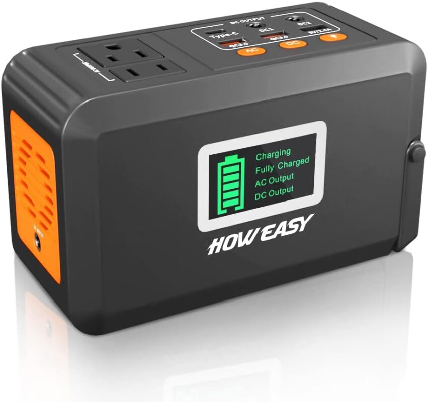 HOWEASY 120W Portable Power Station, 88WH Solar Generator, Lithium Battery Power with 2 110V AC (Peak 150W) Socket/ 3 DC Ports/2 USB QC3.0/LED Light for CPAP Outdoor Camping Trip Hunting Emergency