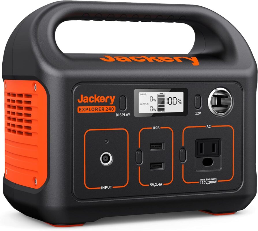 Jackery Portable Power Station Explorer 240, 240Wh Backup Lithium Battery, 110V/200W Pure Sine Wave AC Outlet, Solar Generator for Outdoors Camping Travel Hunting Emergency (Solar Panel Optional)