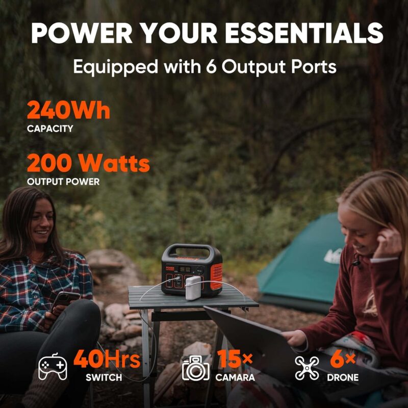 Jackery Portable Power Station Explorer 240, 240Wh Backup Lithium Battery, 110V/200W Pure Sine Wave AC Outlet, Solar Generator for Outdoors Camping Travel Hunting Emergency (Solar Panel Optional)