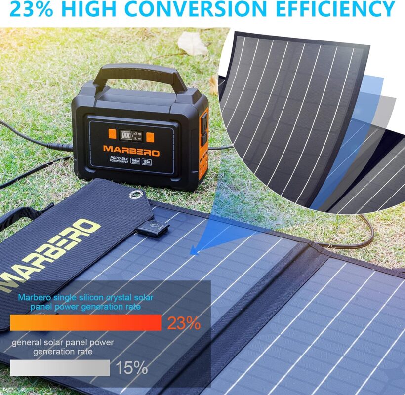 MARBERO 30W Solar Panel, Foldable Solar Panel Battery Charger for Portable Power Station Generator, iPhone, Ipad, Laptop, QC3.0 USB Ports  DC Output(10 Connectors) for Outdoor Camping Van RV Trip