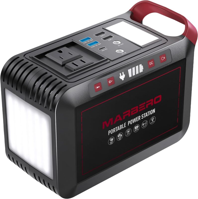MARBERO 88Wh Portable Power Station 24000mAh Camping Solar Generator(Solar Panel Not Included) Lithium Battery Power 110V/80W AC, DC, USB QC3.0, LED Flashlight for CPAP Home Camping Emergency Backup