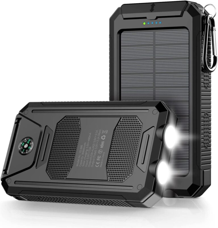 Mregb Power Bank,Solar Charger,36800mAh 5V3.1A QC 3.0 Dual 2 USB Port Built-in Powerful Flashlight IPX7(Deep Black)