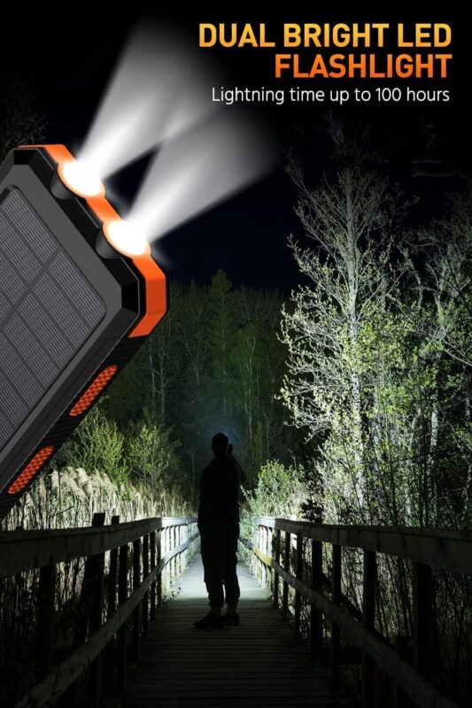 Mregb Power Bank,Solar Charger,36800mAh 5V3.1A QC 3.0 Dual 2 USB Port Built-in Powerful Flashlight IPX7(Deep Black)