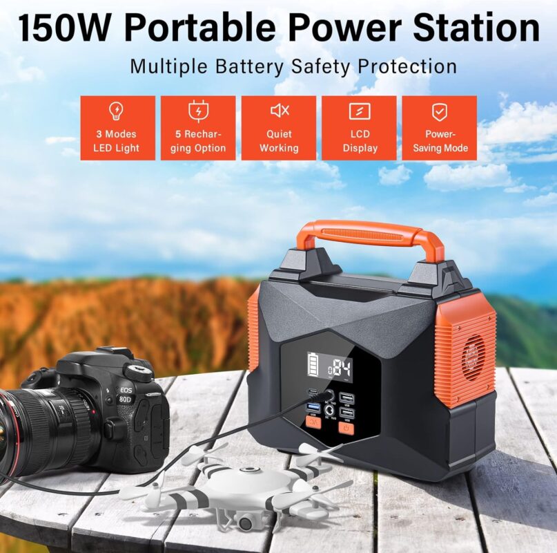Portable Power Station 300W(Peak 600W), BailiBatt 257Wh 8-Port Portable Generator with Flashlight, 110V Pure Sine Wave AC Outlet Lithium Battery, Solar Generator for CPAP Home Camping Emergency Backup