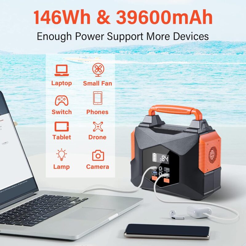 Portable Power Station 300W(Peak 600W), BailiBatt 257Wh 8-Port Portable Generator with Flashlight, 110V Pure Sine Wave AC Outlet Lithium Battery, Solar Generator for CPAP Home Camping Emergency Backup