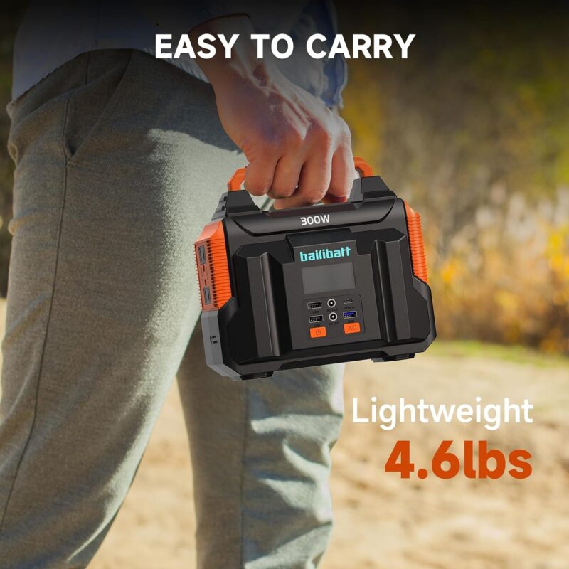 Portable Power Station 300W(Peak 600W), BailiBatt 257Wh 8-Port Portable Generator with Flashlight, 110V Pure Sine Wave AC Outlet Lithium Battery, Solar Generator for CPAP Home Camping Emergency Backup