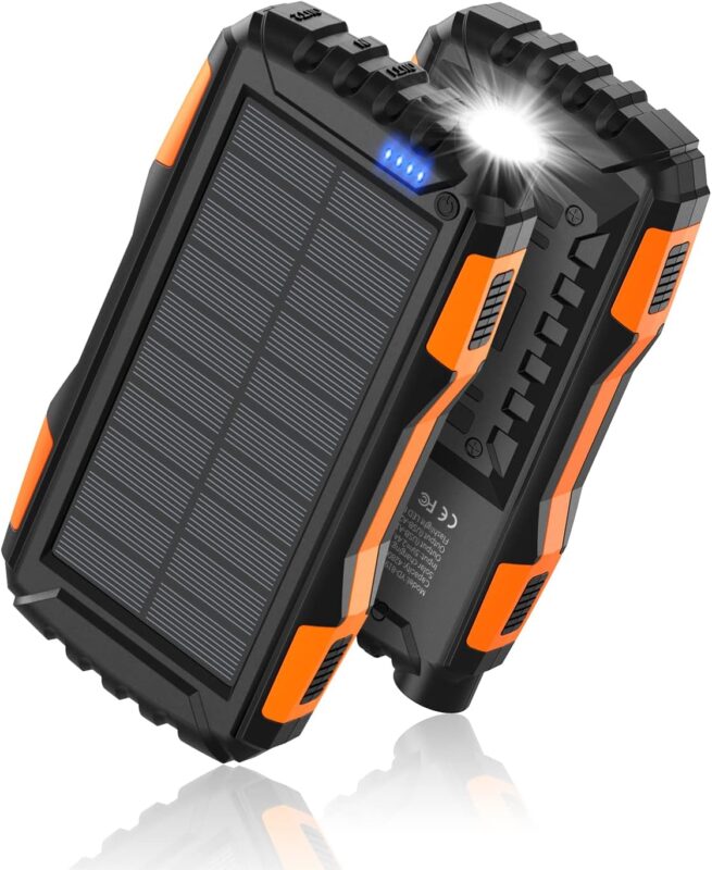 Power-Bank-Solar-Charger - 42800mAh Power Bank,Solar Charger,External Battery Pack 5V3.1A Qc 3.0 Fast Charging Built-in Super Bright Flashlight (Light Orange)