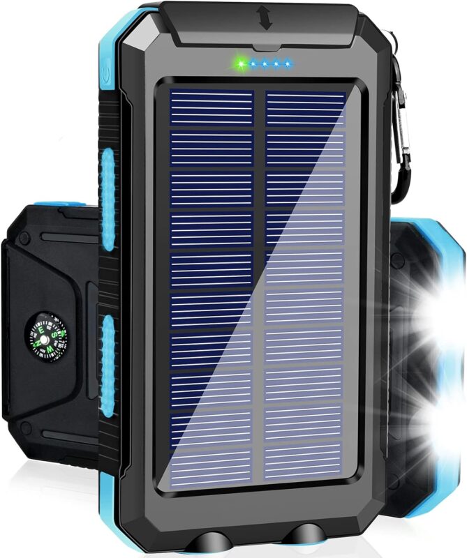 Saraupup Solar Charger Power Bank, 38800mAh Portable Charger Fast Charger Dual USB Port Built-in Led Flashlight and Compass for All Cell Phone and Electronic Devices